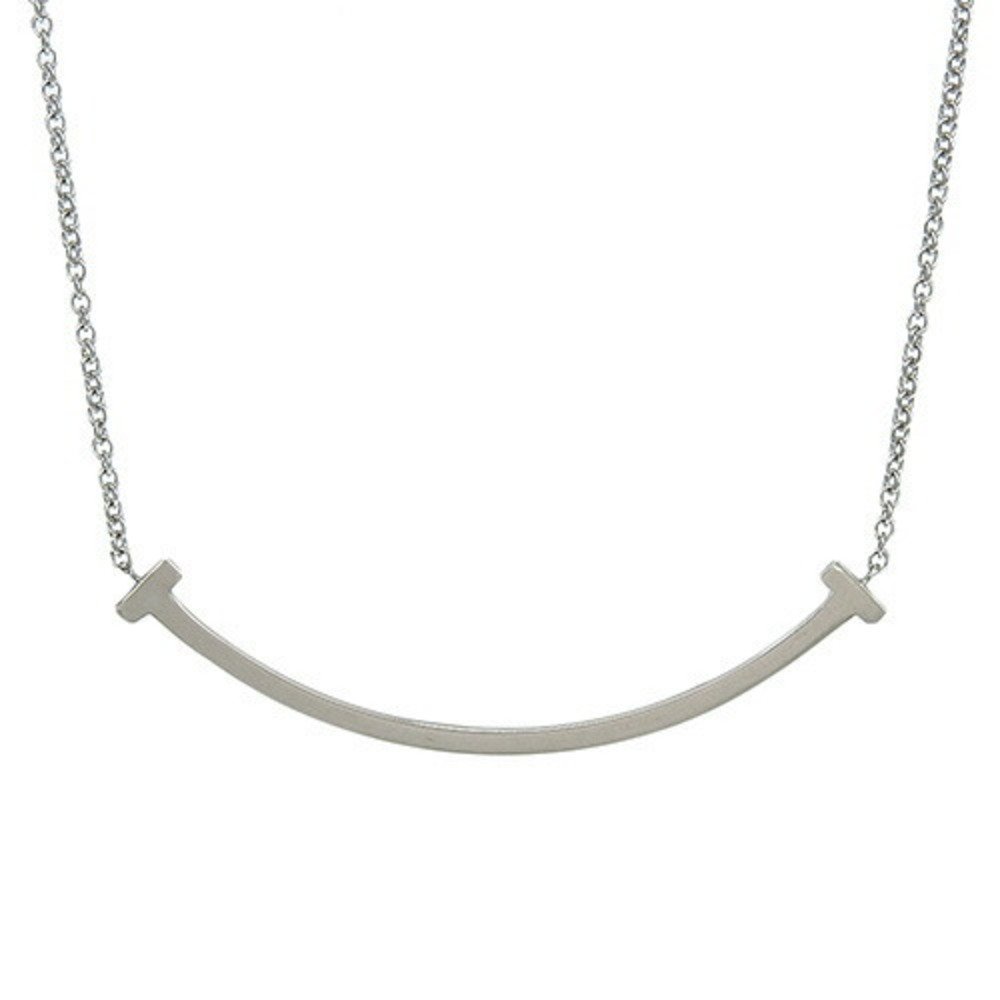 TIFFANY Co T Smile Necklace Diamonds White Gold Silver